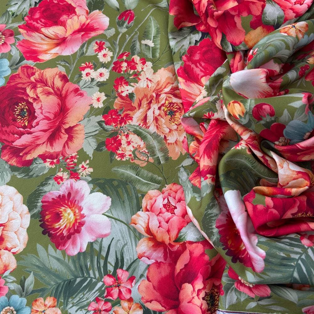 Tecido Estampado Crepe Elise - Floral Tropical