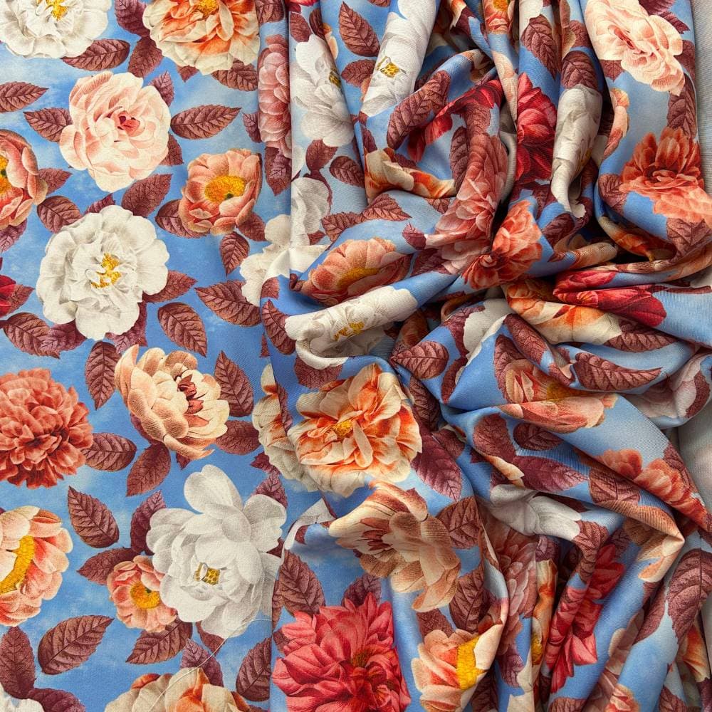 Tecido Estampado Crepe Elise - Rosas e Folhas Secas Outono
