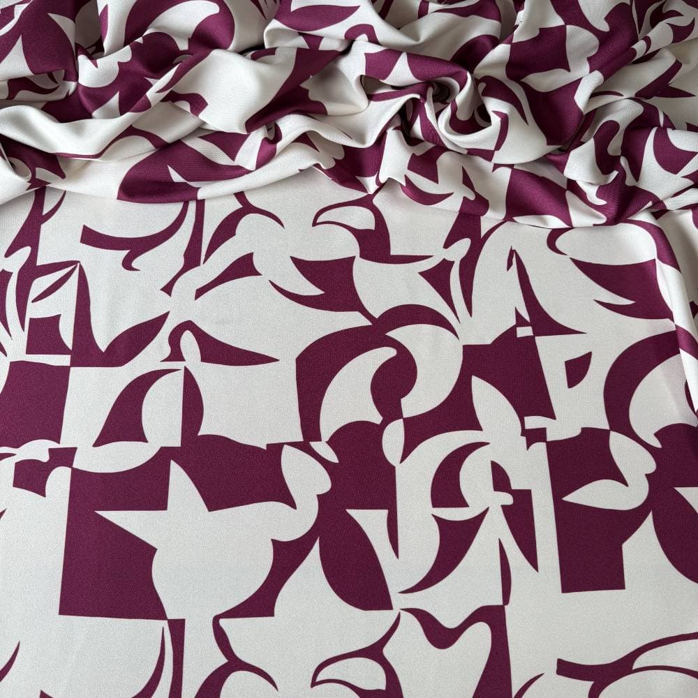 Tecido Estampado Crepe Elise - Abstrato Marsala