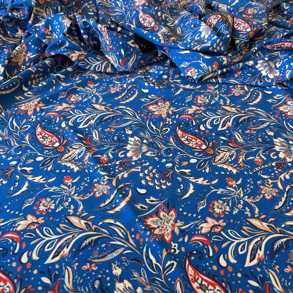 Tecido Estampado Viscoseda Caxemir Paisley Azul - Atacado