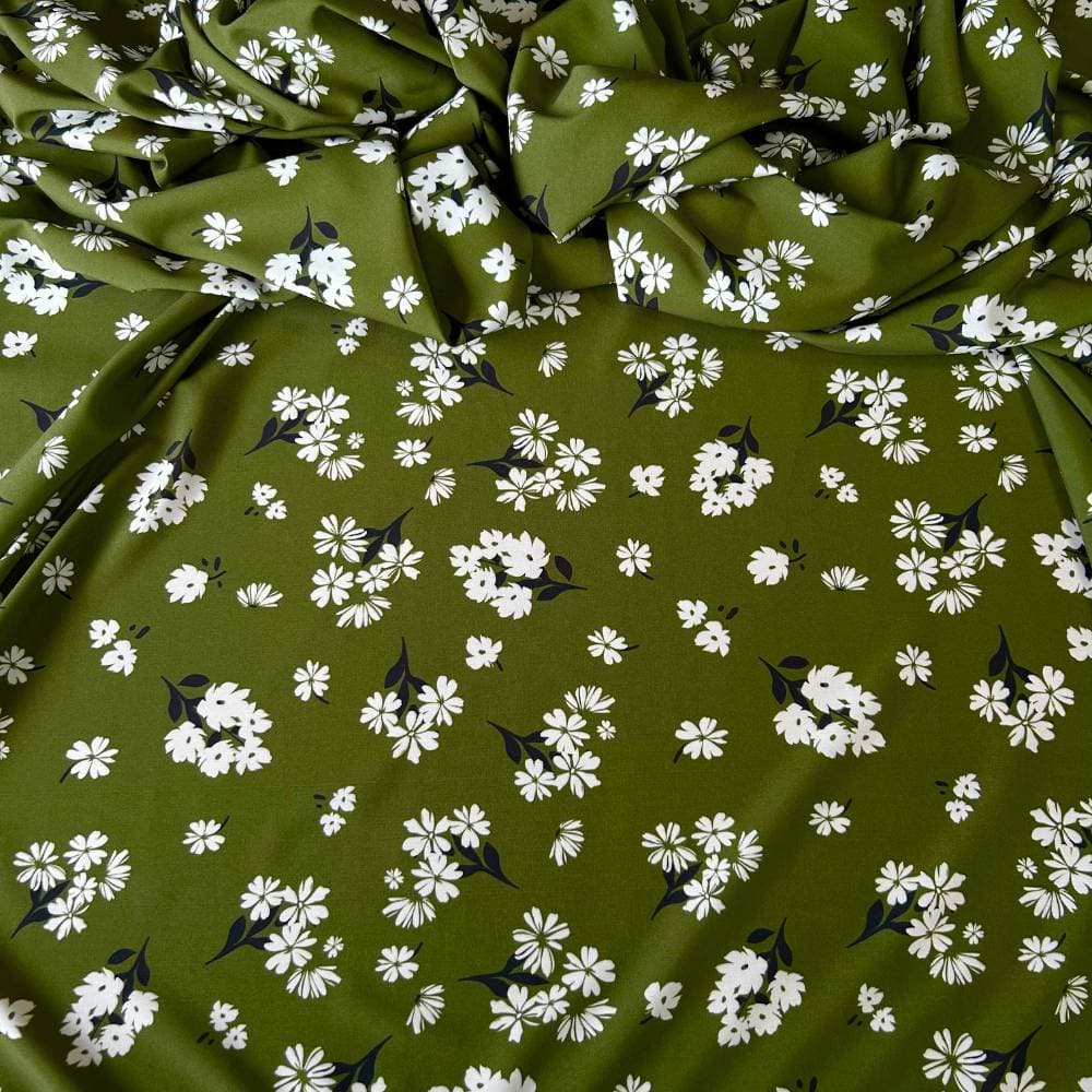 Tecido Estampado Viscoseda Flores ao Vento Verde - Atacado