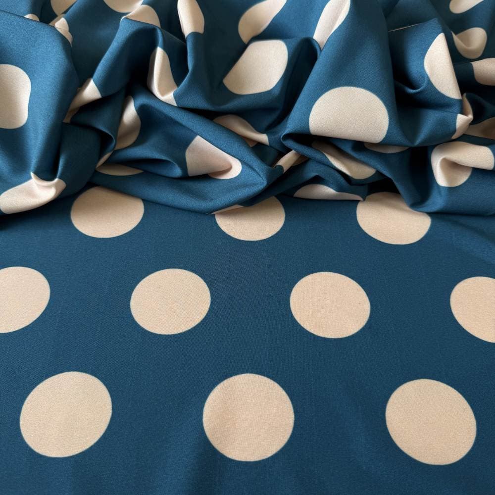 Tecido Estampado Viscoseda - POA Grande Bege e Azul