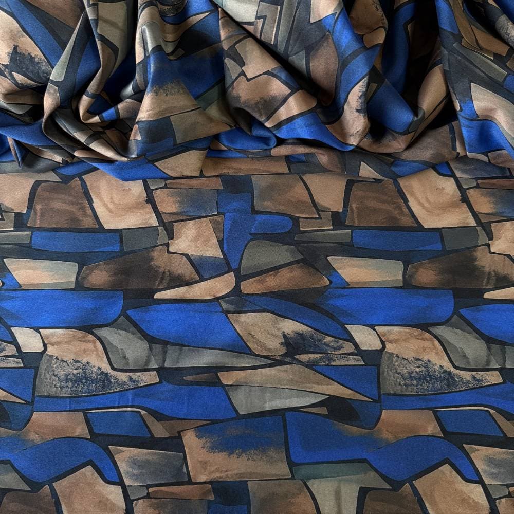 Tecido Estampado Viscoseda Rocha Azul Geométrica