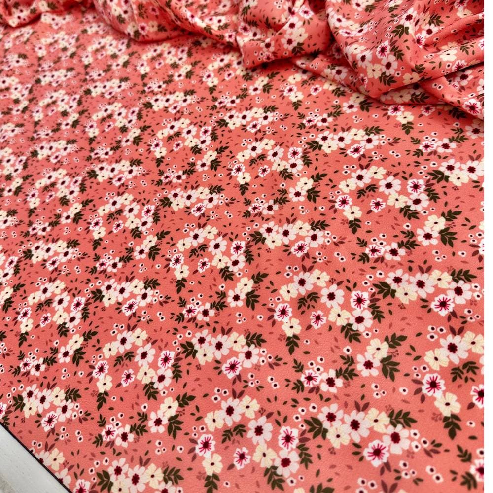 Tecido Estampado Viscoseda floral liberty salmão - Atacado