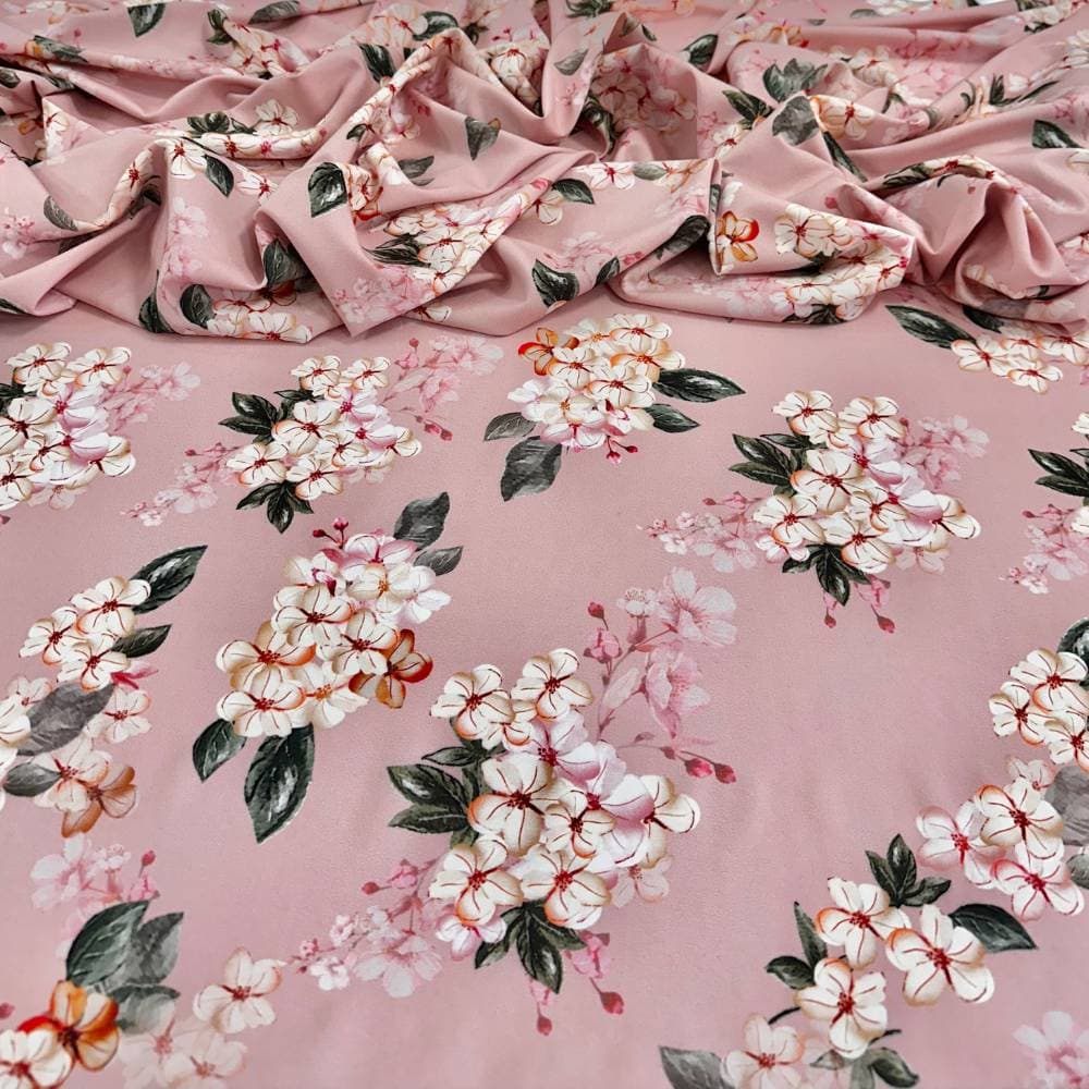 Tecido Estampado Viscoseda flores rosé - Atacado