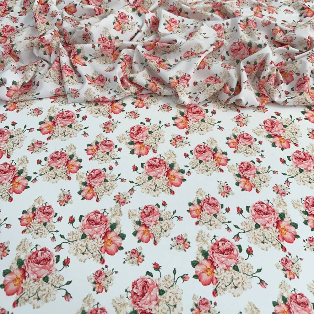 Tecido Estampado Viscoseda floral coral 2 - Atacado
