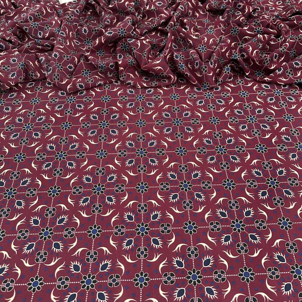 Tecido Estampado Viscoseda mini floral vinho - Atacado