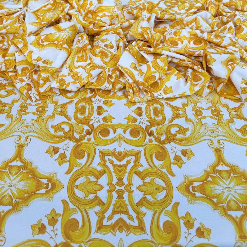 Tecido Estampado Viscoseda Azulejos Portugueses Amarelo