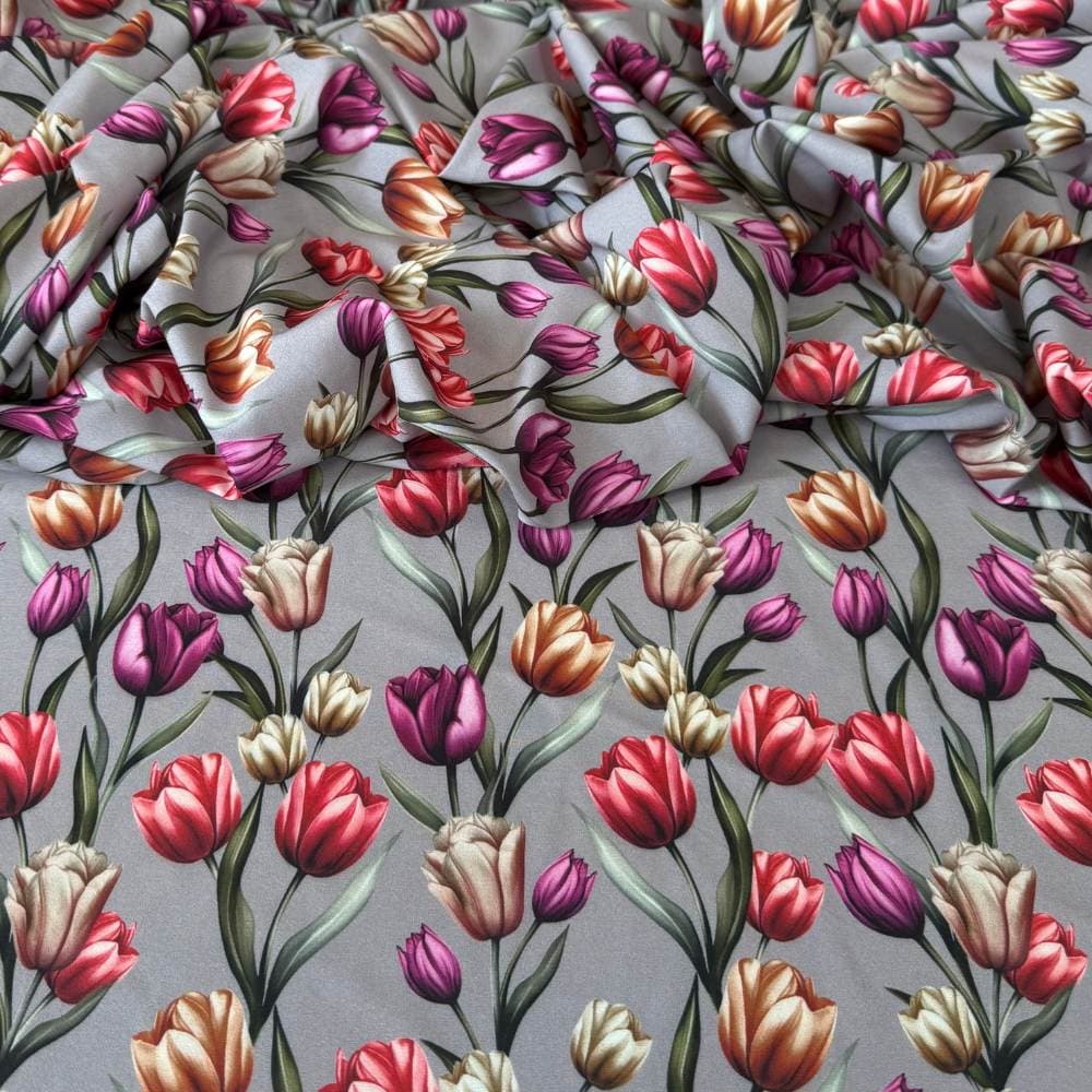 Tecido Estampado Viscoseda Arranjo de Tulipas - atacado