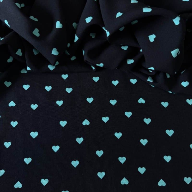 Tecido Estampado 100% Viscose - CoraÃÂÃÂÃÂÃÂÃÂÃÂÃÂÃÂ§ÃÂÃÂÃÂÃÂÃÂÃÂÃÂÃÂµes Love Preto e Ciano