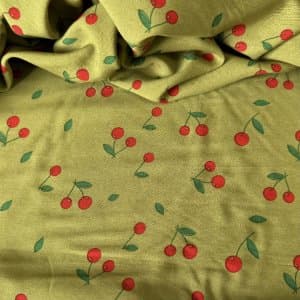 Tecido Estampado 100% Viscose - Cherry Verde Oliva LIVE