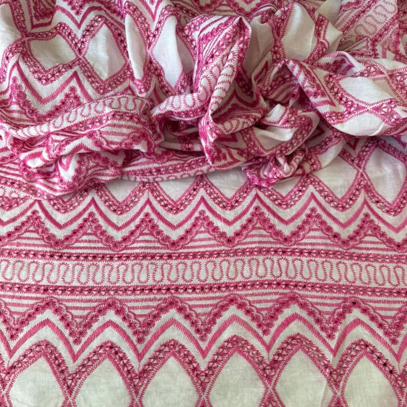 Tecido Laise Bordada Bi Color - Branco e Rosa LIVE 