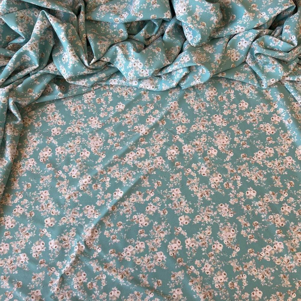Tecido Estampado Viscoseda Floral Liberty Azul Claro - Atacado