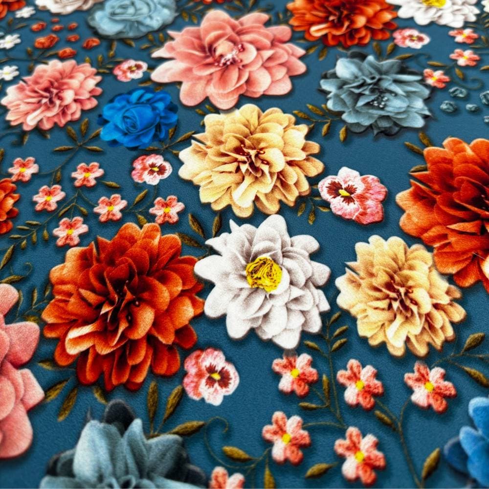 Tecido Estampado Viscoseda 3D Flores 1 - Atacado