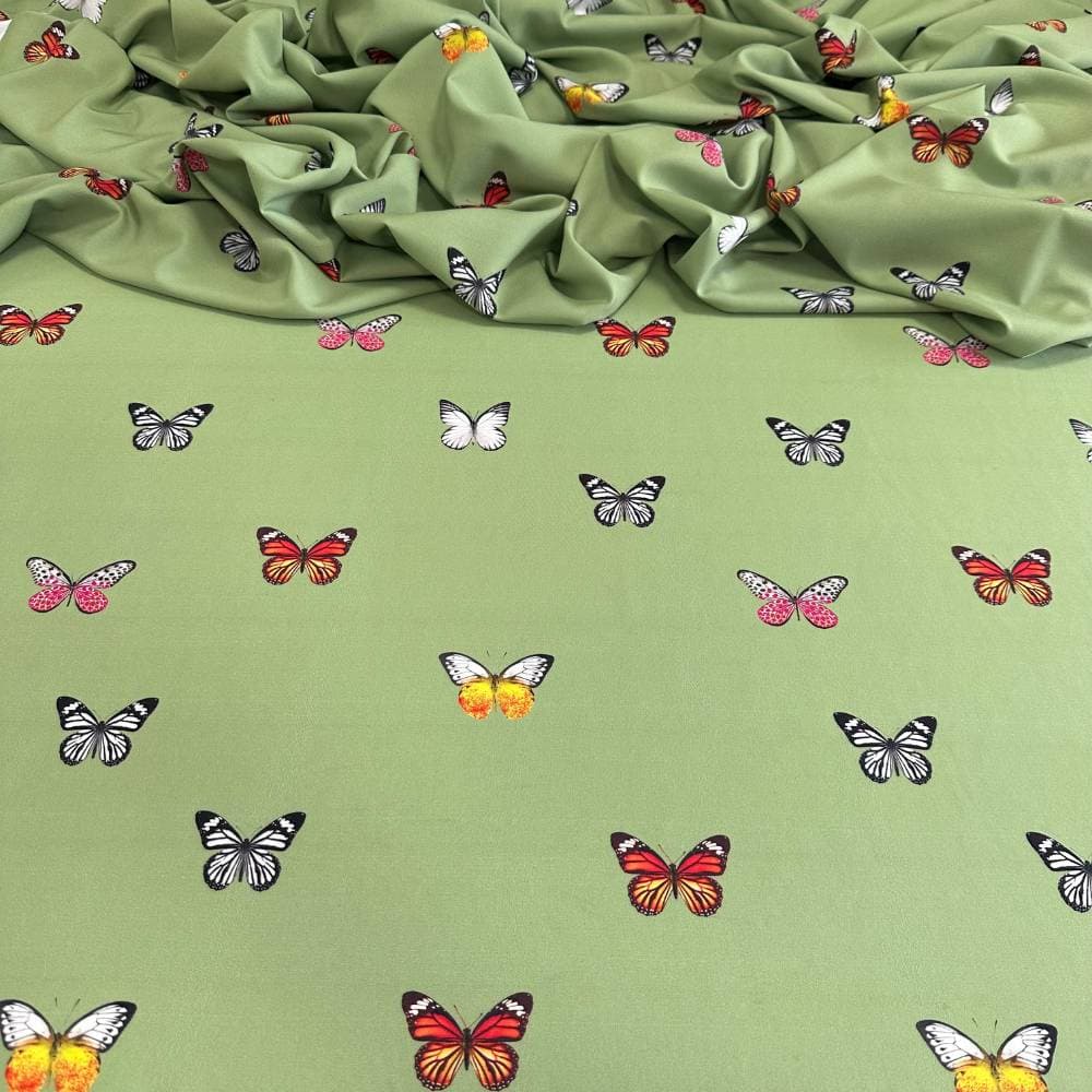 Tecido Estampado Viscoseda borboletas verde - Atacado