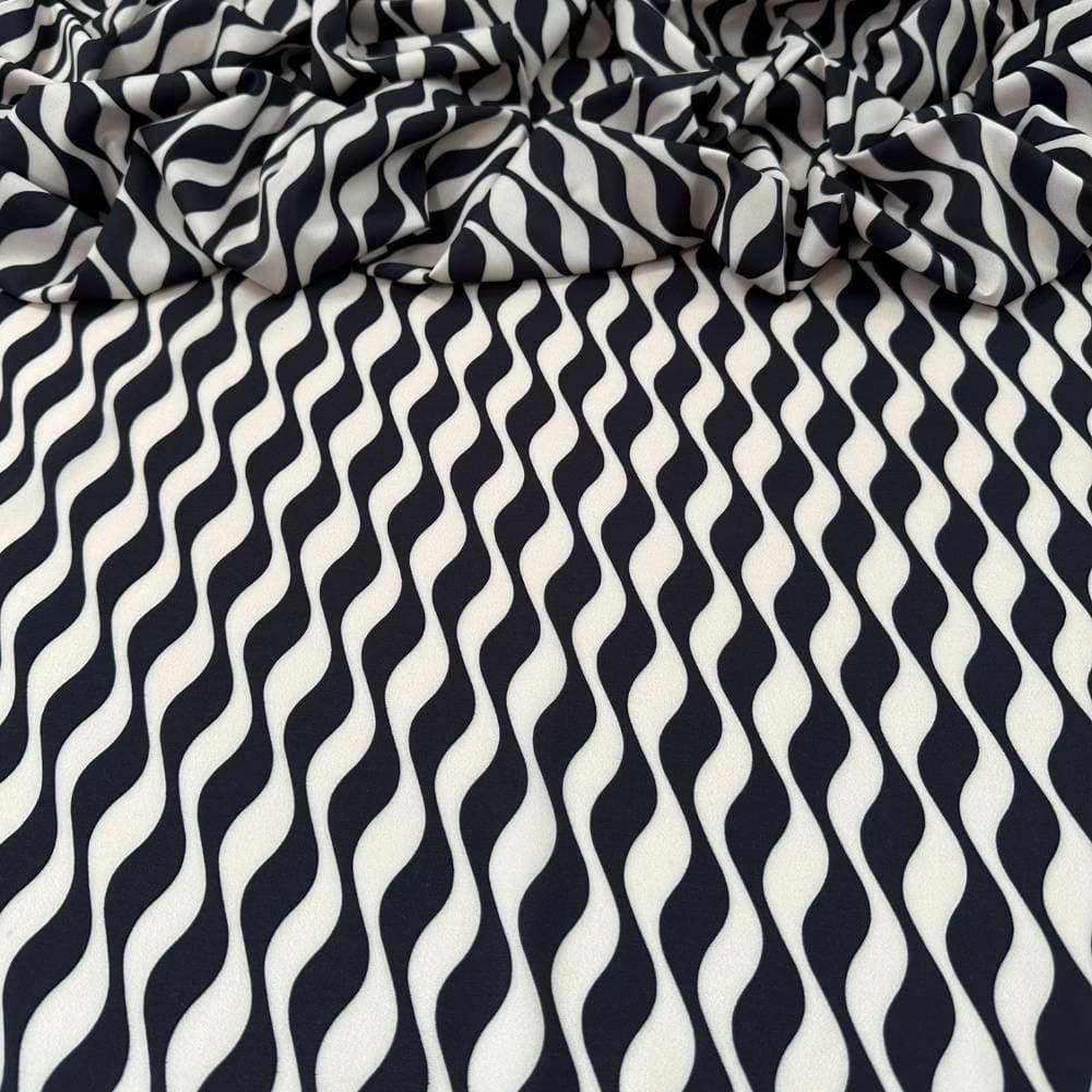 Tecido Estampado Viscoseda ondas black - Atacado