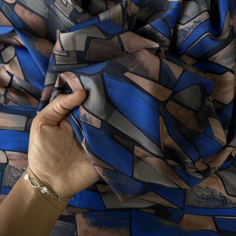 Tecido Estampado Viscoseda Rocha Azul Geométrica