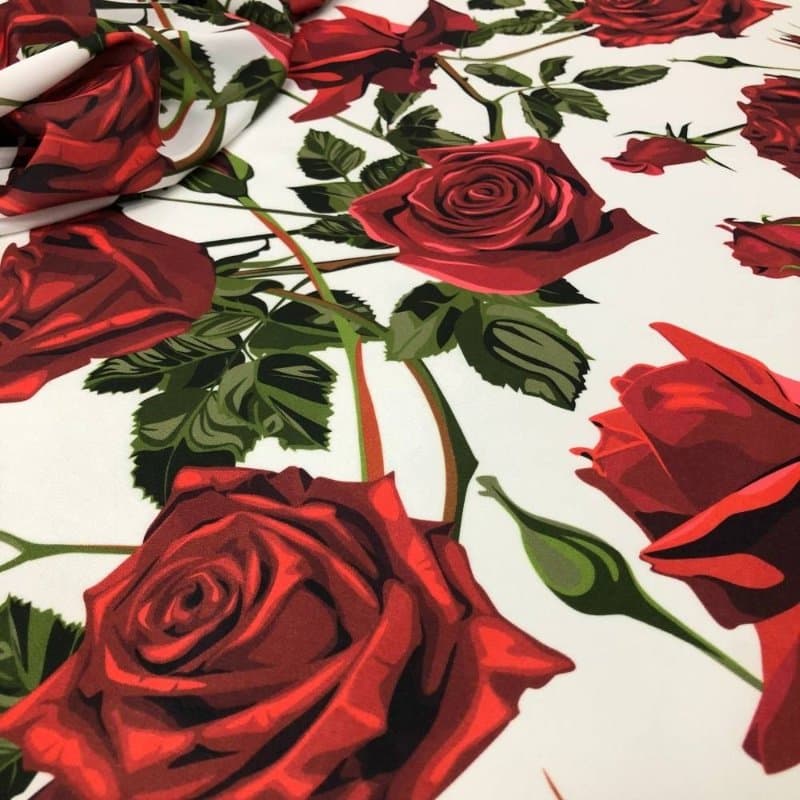 Tecido Estampado viscoseda Rosas Vermelhas