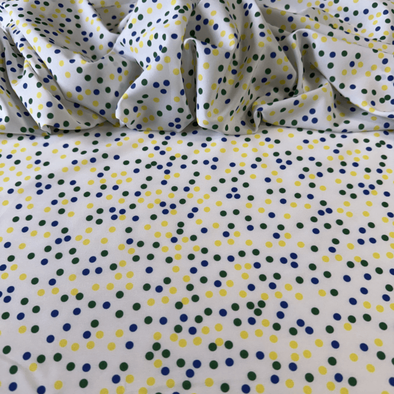 Tecido Estampado Viscoseda POÃÂ Amarelo, Azul e Verde