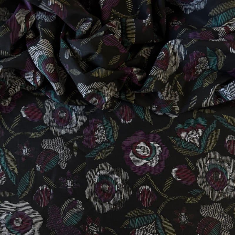 Tecido Tricoline Estampada - Floral Black