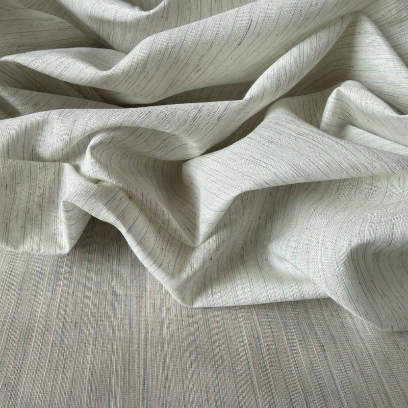 Tecido Cambraia de Algodão, Liocel e Linho - Azul e Branco Rústico