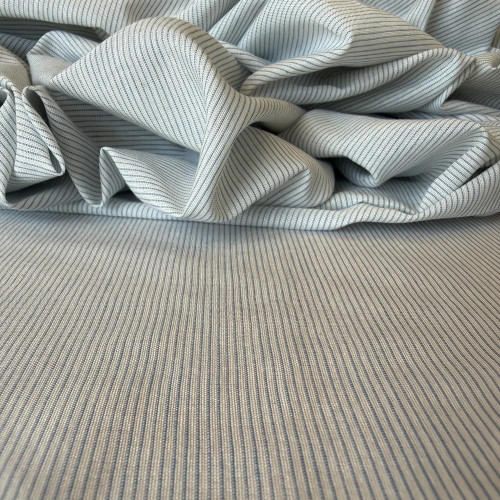 Tecido Cambraia de Algodão, Liocel e Linho - Listrada Azul