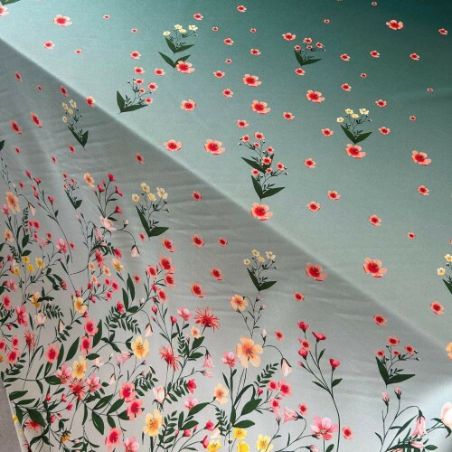 Tecido Crepe Elise - Barrado Floral Verde Tecido Crepe Elise - Barrado Floral Verde