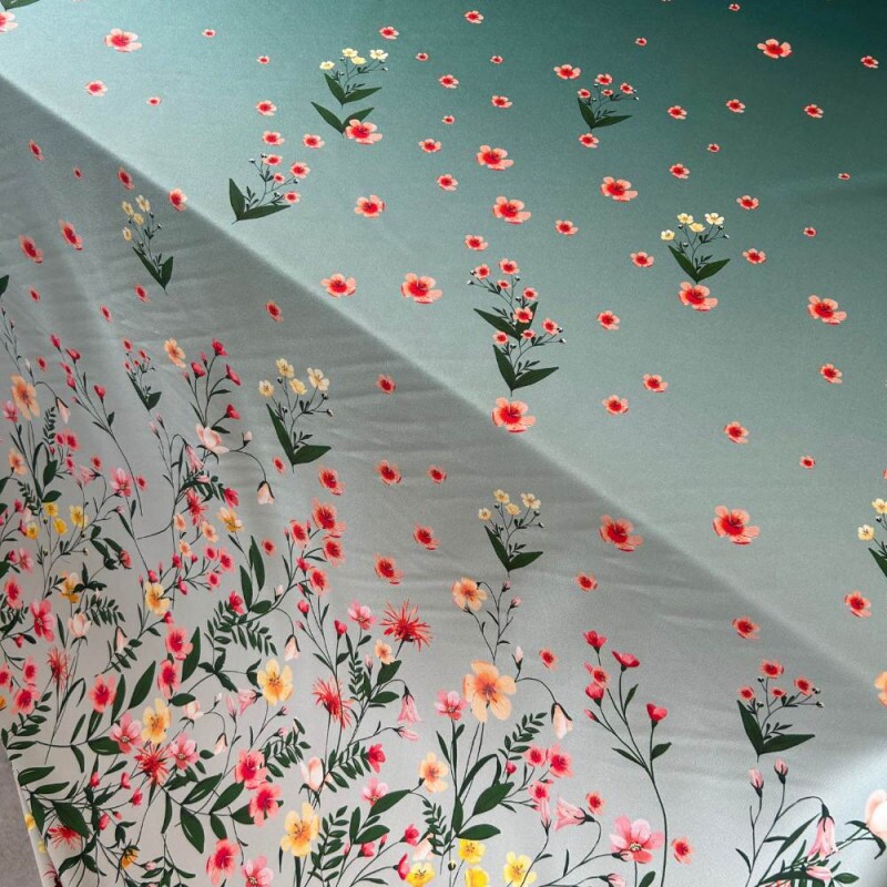 Tecido Crepe Elise - Barrado Floral Verde