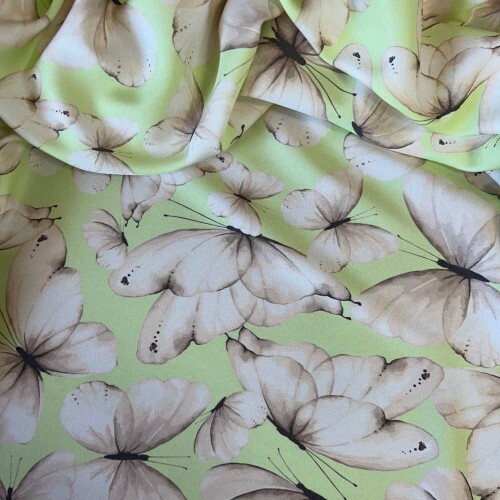 Tecido Crepe Elise Borboleta Verde Siciliano