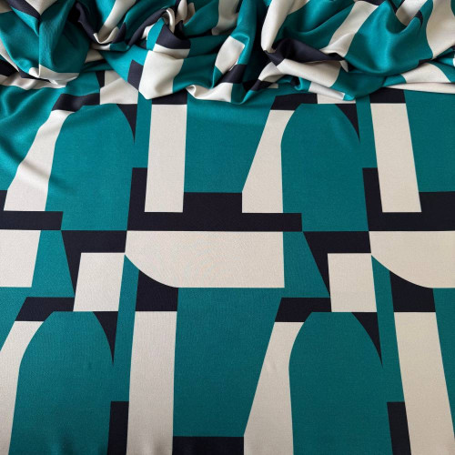 Tecido Estampado Crepe Elise - Abstrato Azul Esverdiado