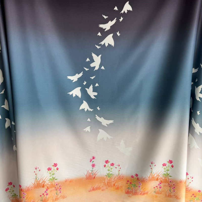 Tecido Estampado Crepe Elise - Barrado Dia de Primavera