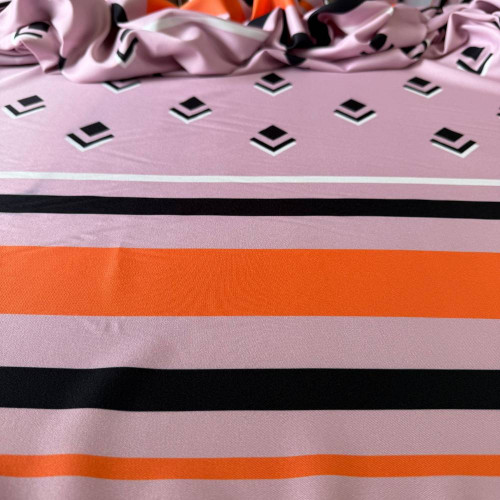 Tecido Estampado Crepe Elise - Barrado Duplo Padrões Geométricos