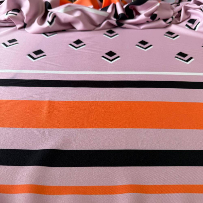 Tecido Estampado Crepe Elise - Barrado Duplo Padrões Geométricos