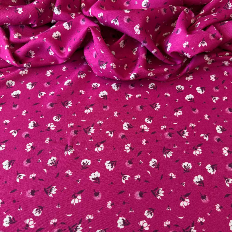 Tecido Estampado Crepe Elise - Flores Miúdas Rosa