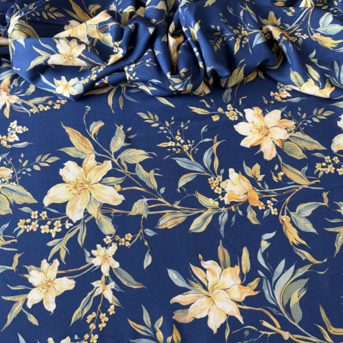 Tecido Estampado Crepe Elise - Florescer Azul Tecido Estampado Crepe Elise - Florescer Azul
