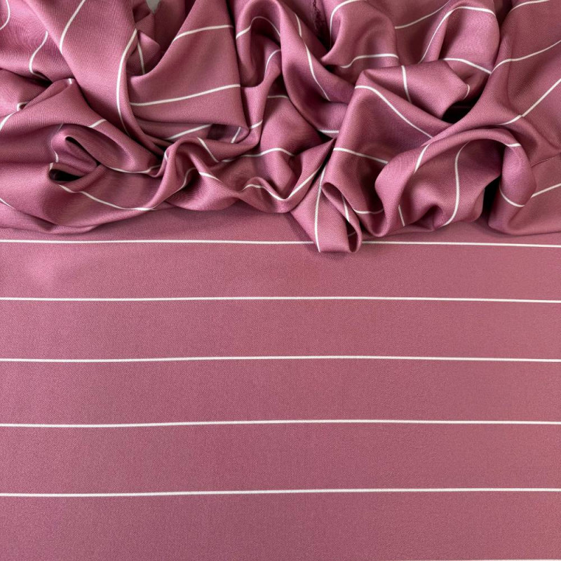Tecido Estampado Crepe Elise - Listrado Malva