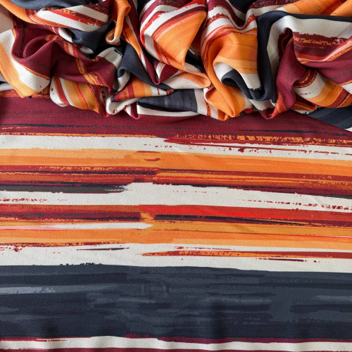 Tecido Estampado Crepe Elise - Listrado Tons Quentes