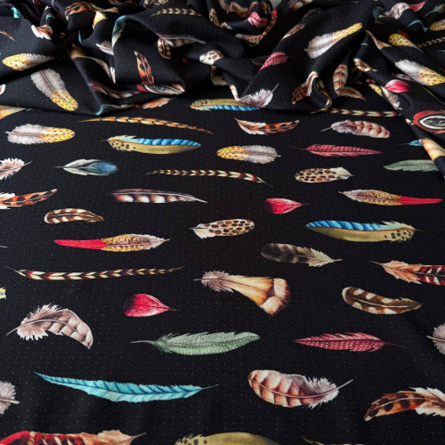 Tecido Estampado Crepe Elise - Penas Estilizadas Tecido Estampado Crepe Elise - Penas Estilizadas