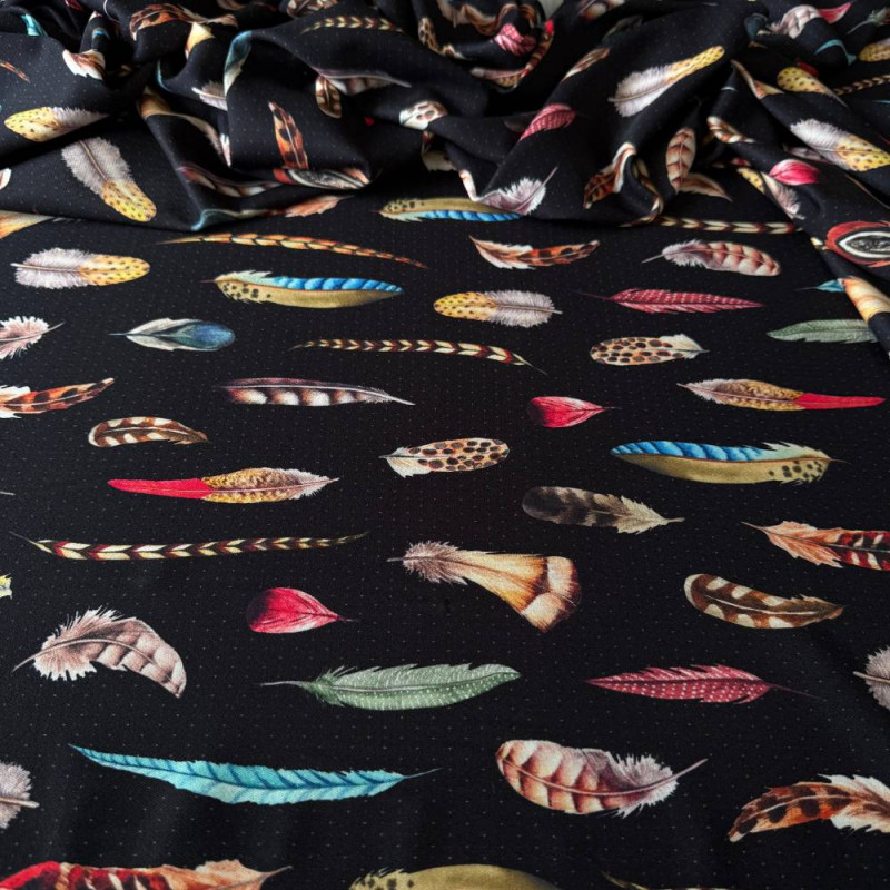 Tecido Estampado Crepe Elise - Penas Estilizadas