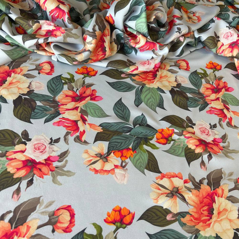 Tecido Estampado Crepe Elise - Pintura Clássica Floral