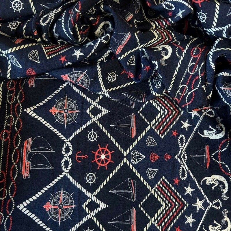  Tecido Estampado 100% Viscose Auto Mar