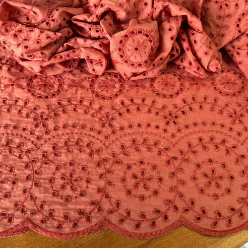 Tecido Lese de Algodão Bordado - Terracota