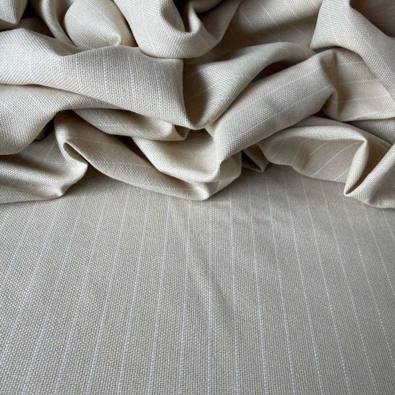 Tecido Linho com Algodão Gales - Risca de Gis Bege