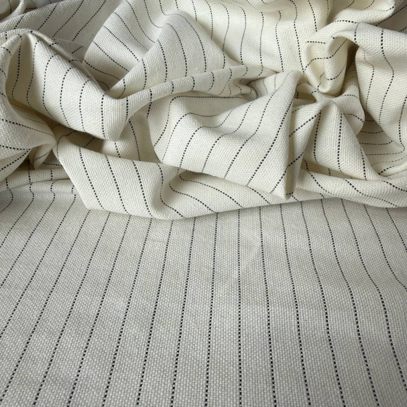 Tecido Linho com Algodão Gales - Risca de Gis Branco