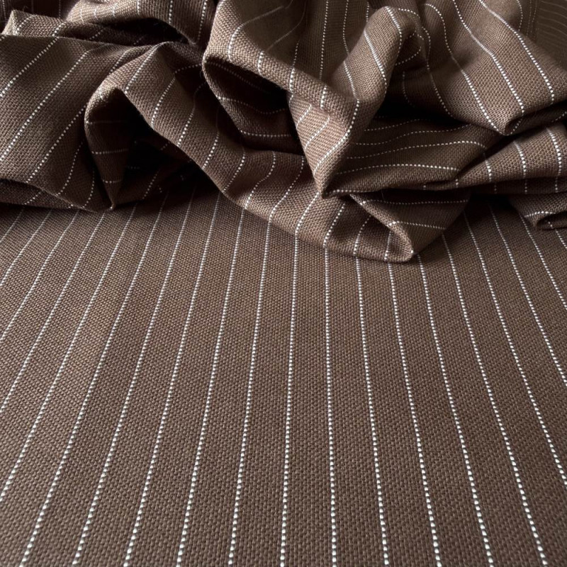 Tecido Linho com Algodão Gales - Risca de Gis Marrom