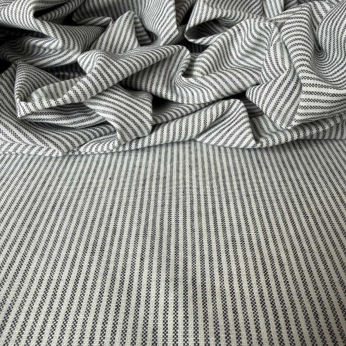 Tecido Linho com Algodão Gales - Risca de Gis Preto