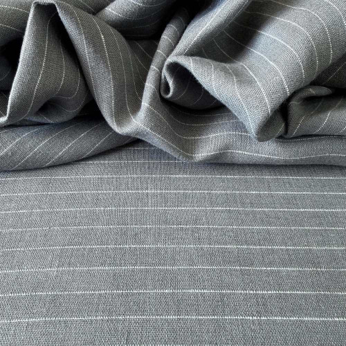 Tecido Linho Puro para Alfaiataria Risca de Giz Cinza - 100% Linho