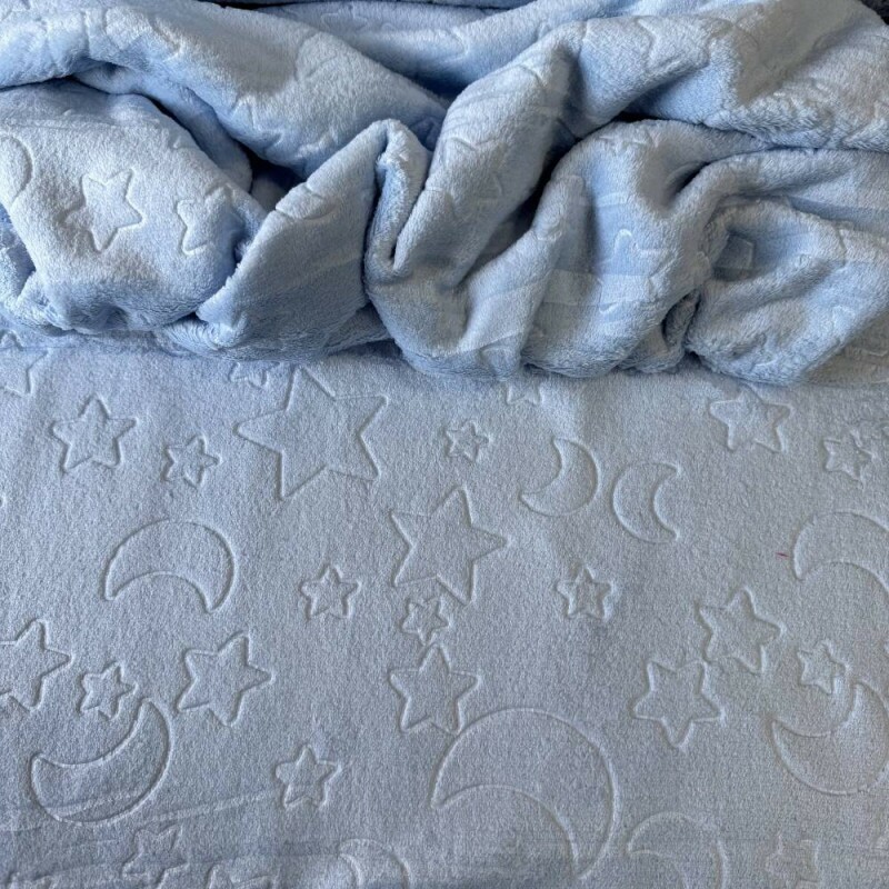 Tecido UltraSoft Relevo - Noite Estrelada Azul Bebê