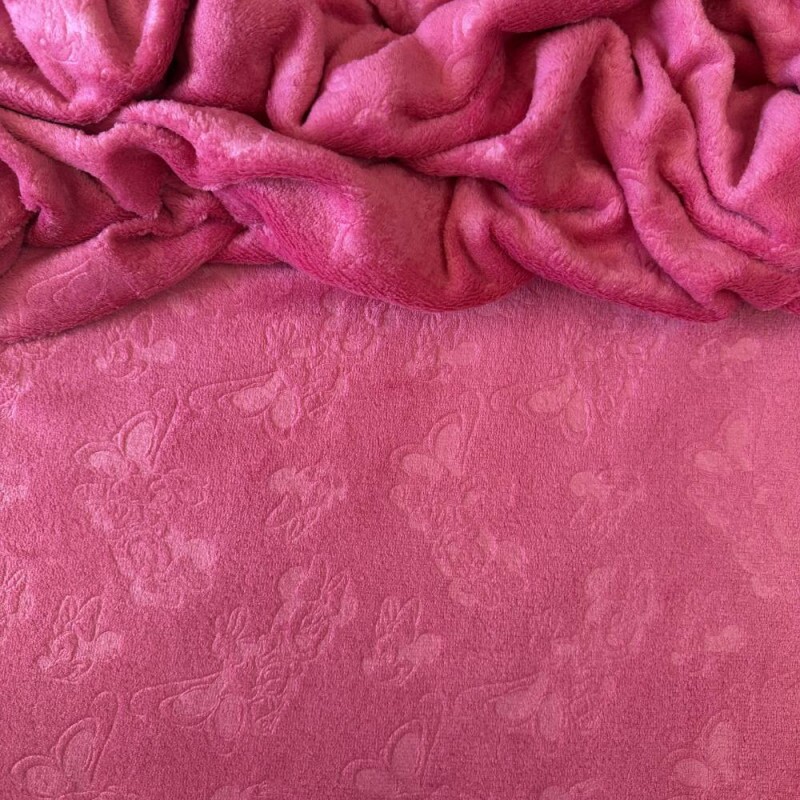 Tecido UltraSoft Relevo - Personagem Minnie Rosa Choque