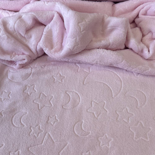 Tecido UltraSoft Relevo - Noite Estrelada Rosa Bebê